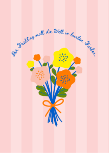 Blau Orange Bunt Illustration Blumen Blumenstrauß Frühling Gruß Karte